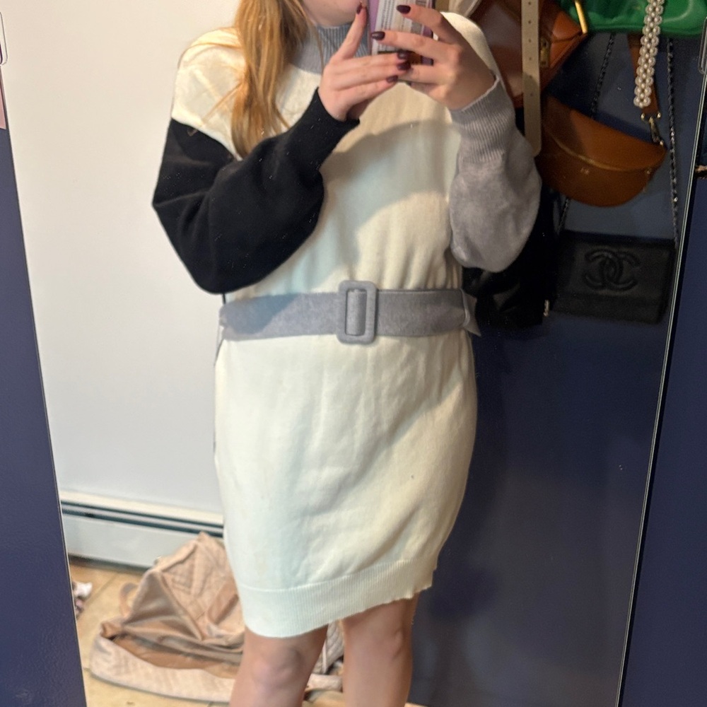 Colorblock Sweater Dress with Belt